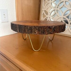 Rustic Wood Slice Cake Stand with Gold Legs